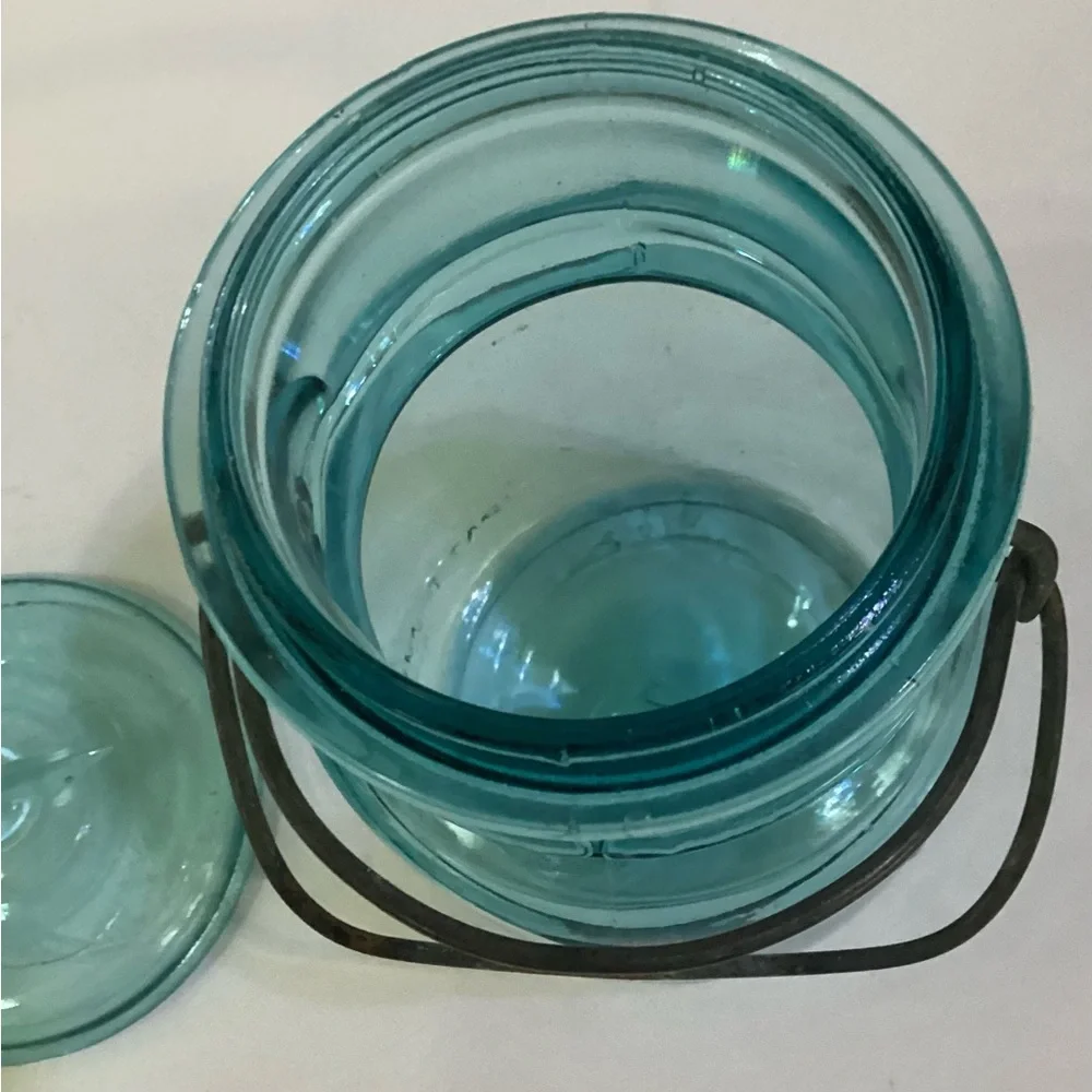 Old One Pint Blue Green Glass Ball Ideal Antique Fruit Canning Jar July 14 1908